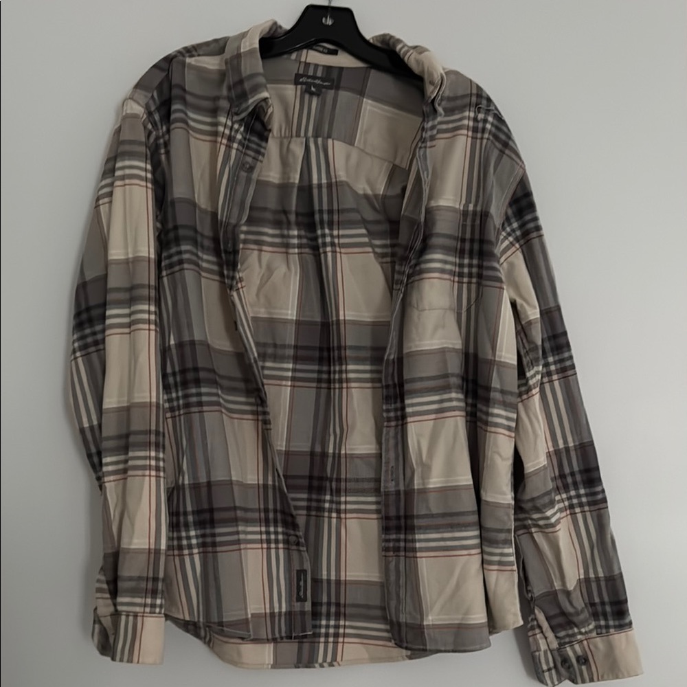 Eddie Bauer Tan and Gray Checkered Shirt